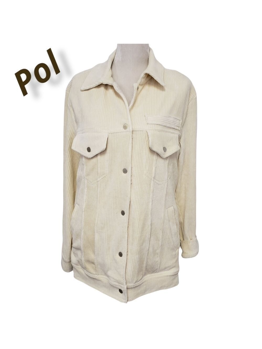 POL Stretch Corduroy Fleece Lined Jacket M Cream EUC